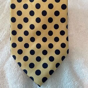 Brooks Brothers Makers Silk Neck Tie Yellow Navy Blue Polka Dots Tie Preppy USA